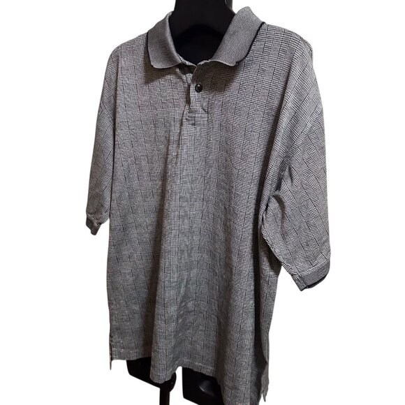 Levi’s Men’s Polo Shirt L Black White Plaid Cotton Short Sleeve Button Collar - Picture 4 of 12